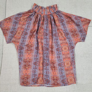 Caroline Hill Snakeskin Print Mock Neck Blouse Womens size Small Orange Blue